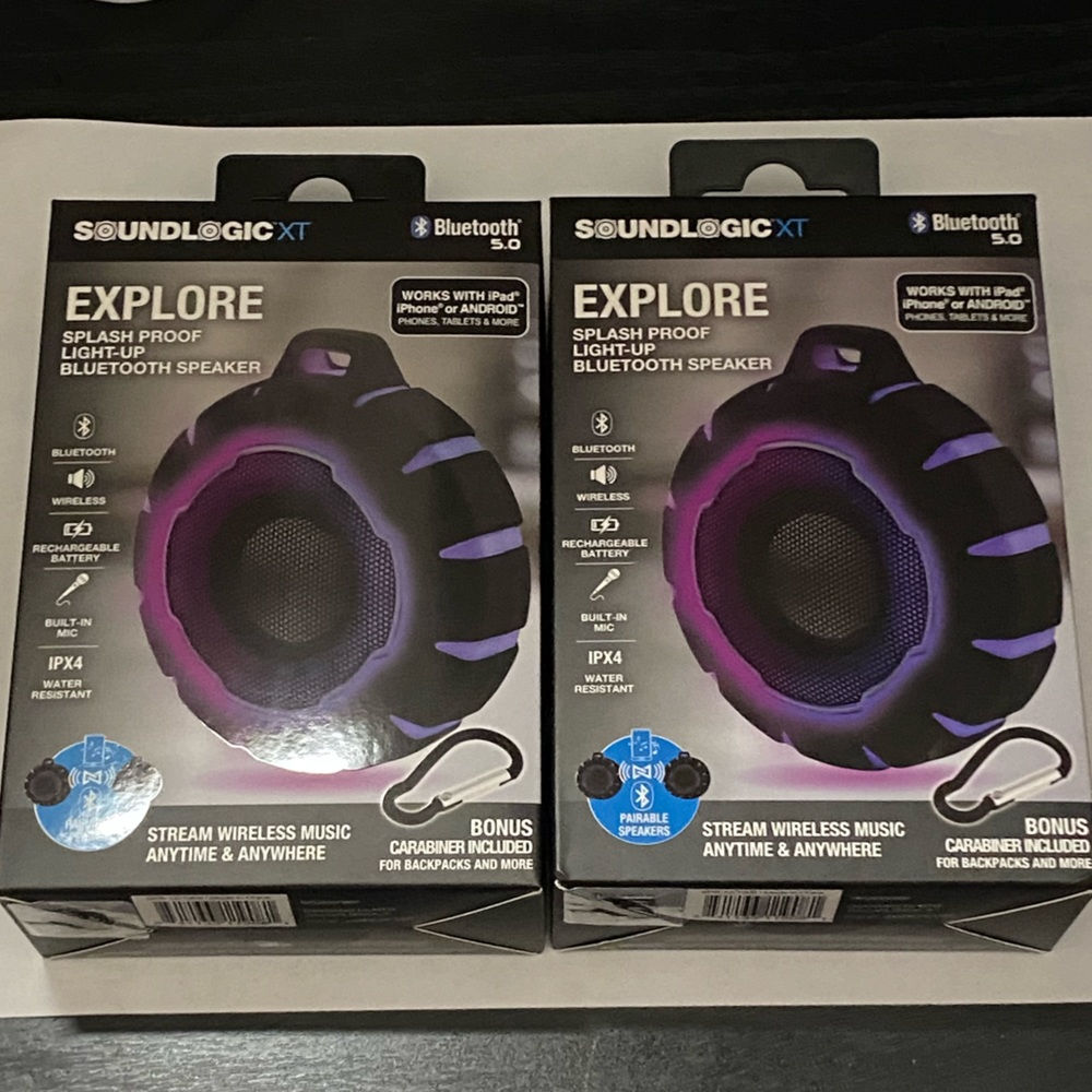 2 new Soundlogic XT portable bluetooth splash proof speaker